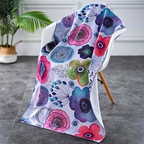 Serviette de plage - Fleurs - Microfibre douce - Séchage rapide - 70 x 150 cm (1/4)