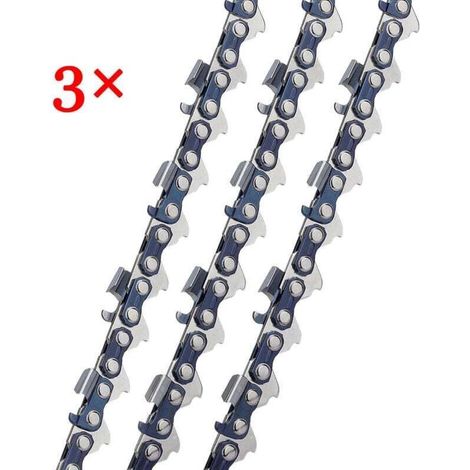 Lot de 3 Chaînes de tronçonneuses à gouges carrées 3/8" 1,3 mm 52 maillons longueur de guide-chaîne 35 cm compatible avec Oregon Bosch Dollmar Hitachi Echo compatible avec Einhell compatible avec Maki (1/4)