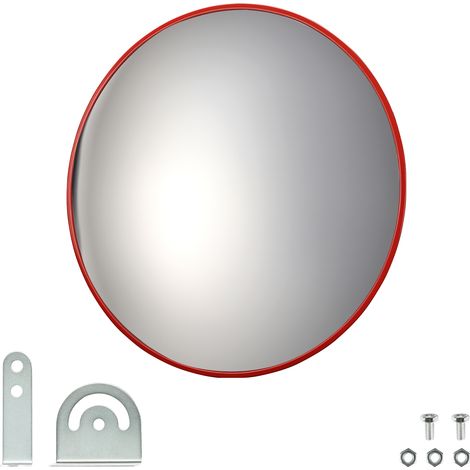 Wiltec Verkehrsspiegel 30 cm konvex, runder Sicherheitsspiegel mit 160° Sichtfeld, Konvexspiegel aus Polycarbonat, Überwachungsspiegel für Ausfahrten inkl. Montagematerial