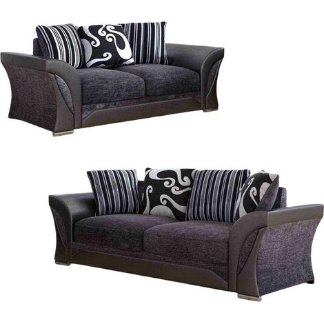 Mobilier Deco – Ensemble canapé 3+2 places en tissu gris et noir – Design moderne et raffiné – Assise généreuse et dossiers ergonomiques – Pour salon convivial (1/4)