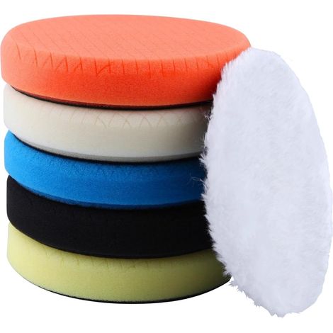 6 pouces Tampons de polissage 6 pièces Tampons éponges de polissage composés et tampons en laine pour plaque de support de 150 mm, kit de tampons de polissage de coupe (1/5)