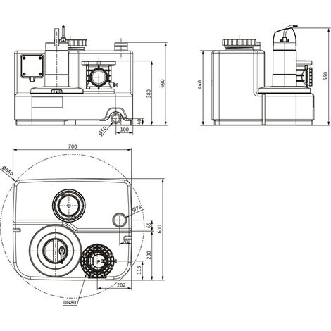 Wilo DrainLift SANI-M Abwasser-Hebeanlage 12/T540/1-CEE, 400V, d. 110/160mm, DN 80, PN 0,5, 1,1kW