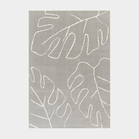 Tapis de salon en velours - Palme - Motif feuille - Écru et gris clair - 80 x 150 cm (1/5)
