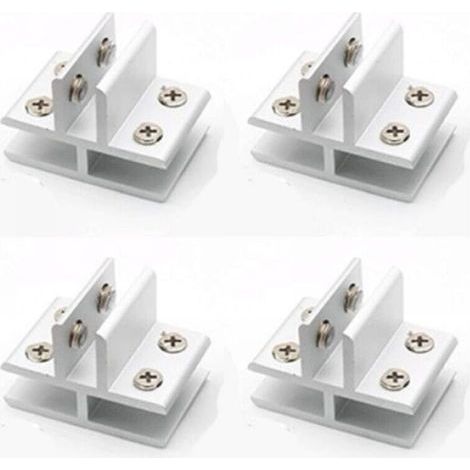 Set of 4 T-shaped glass clips with glass holder For fixing to 3 side panels, shower, tables, panels, 10-12 mm (1/4)