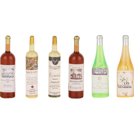 Bouteilles de vin miniatures en plastique pour maison de poupée (échelle 1:12), accessoire de décoration pour bar (6 pièces). (1/5)