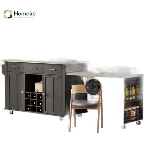 Küchenwagen aus MDF schwarz mit Stauraum und USB-Anschluss 136 x 50 x 93 cm HOMAIRE (1/5)