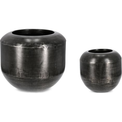 Vaso "Nadu" in metallo per uso interno ed esterno set da 2 -Nero (1/4)