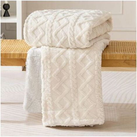 Couverture 150x200cm Plaid Polaire Sherpa en Laine Pelucheuse et Douce à Poils pour Aider à Mieux Dormir pour Lit Bebe Beige (1/5)
