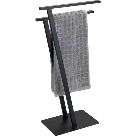 Wenko – Porte-serviettes sur pied 2 barres – Acier noir mat – Dimensions 20x76,5x40 cm – Séchage rapide et stable – Design moderne minimaliste (1/5)