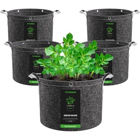 Lot 5 Sac de Plantation 40L Sacs Culture Tissu Non Tissé à Plantes 500g/m² Épaisseur, Pots avec Poignées et Anneaux Polyvalents, Idéal pour LST, Fruits, Légumes Fleurs - (1/5)