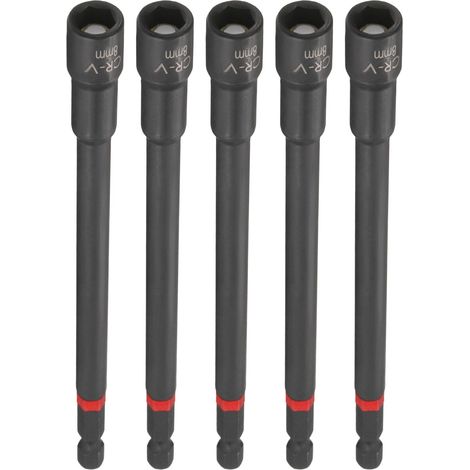 5pcs Magnétique Douille 8mm 1/4" Tige Hexagonale 6"(150mm) Noir (1/5)