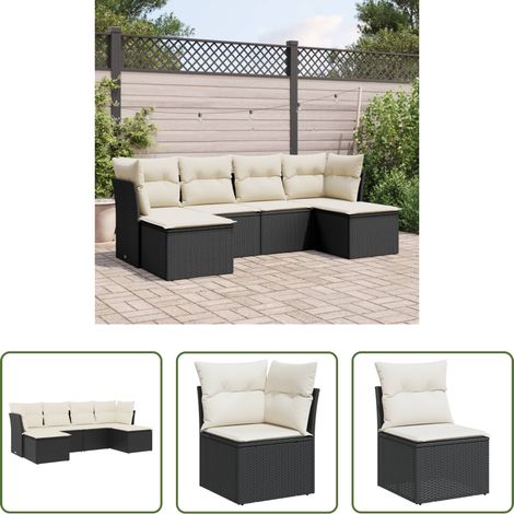 vidaXL Rattanmöbel - 6-tlg. Garten-Sofagarnitur mit Kissen Schwarz Poly Rattan (1/5)