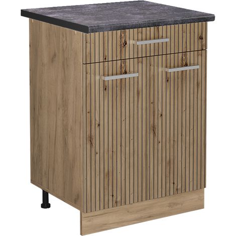 Meuble cuisine R-Line, Chêne Artisan, 60 cm avec tiroir, PT Anthracite, Vicco