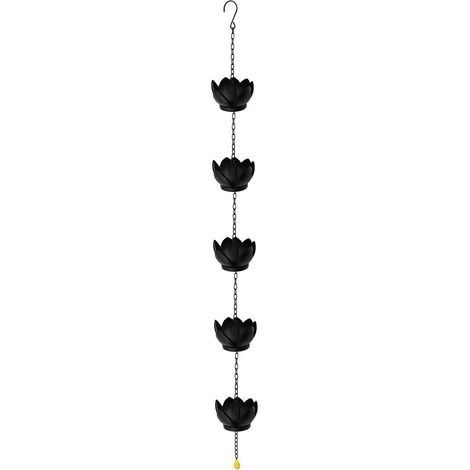 Lotus Chaîne de pluie en métal de 2 m avec fleurs, résistante aux intempéries, décoration d'extérieur à suspendre pour guide d'eau de toit et fontaine de jardin, cour jaune