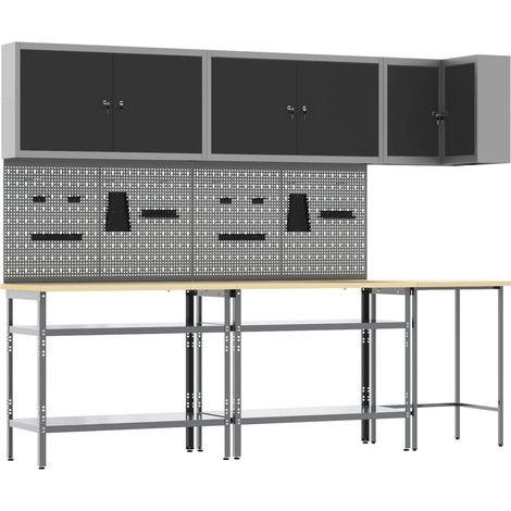 vidaXL Work Cabinet Set with Shelf with Storage 10 pcs Black and Grey (1/5)