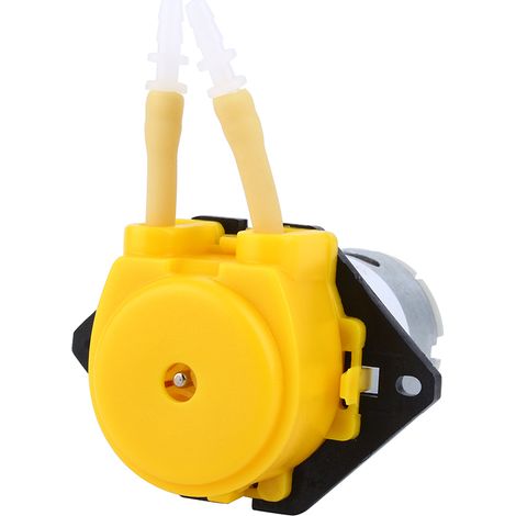 Pompe péristaltique dosage, Jaune, Pompe doseuse avec prise, Matériel plastique, Tube diamètre 2/4mm, Vitesse 1-500 rpm, 0-200 ml/min