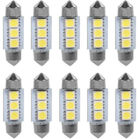Pair - Lot de 10 ampoules LED 36 mm 12V – 3 SMD 5050 blanc – Éclairage intérieur voiture – Durée de vie 50 000 heures (1/5)