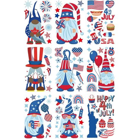 9 autocollants PVC gnomes patriotiques, décos 4 juillet, stickers fête américaine, lot de feuilles adhésives pour déco patriotique. (1/4)