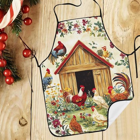 1pc Rustic Country Chicken Coop Wildflower Print Apron  For Home Cooking & Outdoor Gardening  Housewarming Gift For Country Style Enthusiasts, Kitch (1/4)