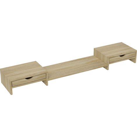 Support d'écran PC réglable 60-116 cm, longueur et angle ajustables, avec 2 tiroirs, rehausseur de moniteur pour bureau. (1/5)