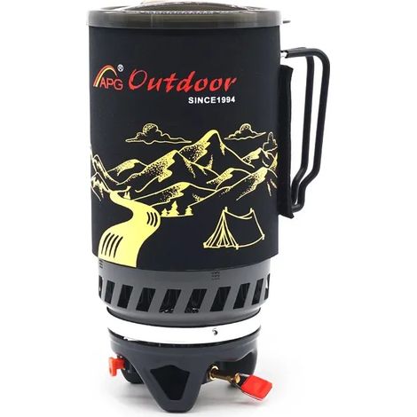 Réchaud de camping portable 1400 ml avec échangeur de chaleur, brûleurs à gaz propane, idéal pour la randonnée et le camping. (1/5)