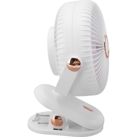 Wiederaufladbarer weißer Clip-Ventilator, elegantes und minimalistisches Design, mit integriertem Akku, für Studenten, Studentenwohnheim, Kinderwagen, Auto, Clip-on-Tasche. (1/5)