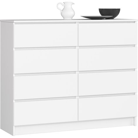 Akord – Commode enfant 120 cm – 8 tiroirs – Panneau stratifié blanc – Dimensions 120x40x99 cm – Finition mate (1/5)