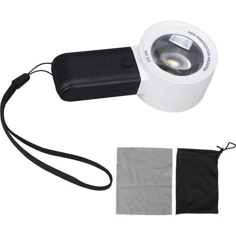 Loupe lumineuse portative 30X, 3 LED + 1 UV, loupe multifonction de poche blanche (1/5)