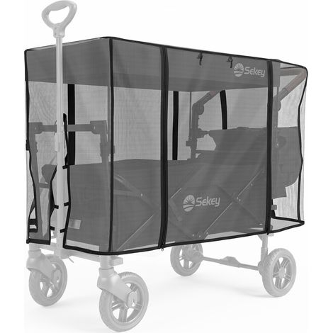Sekey 110 x 60 x 75 cm Fliegengitter Moskitoschutz für Bollerwagen Faltbar mit Dach, Schwarz