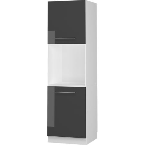 Herdumbauschrank Fame-Line, Anthrazit Hochglanz, 60 cm mit offenem Regal, Vicco