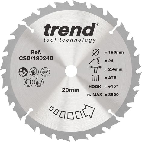 Lame de scie circulaire bois, 190 mm, alésage 20 mm, 24 dents, TCT (1/5)