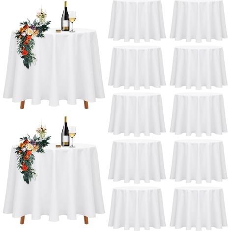 Lot de 10 nappes rondes, blanches, en PEVA imperméable, pour mariage, douche nuptiale, fête, restaurant, table de buffet, famille, anniversaire, banquet (1/5)