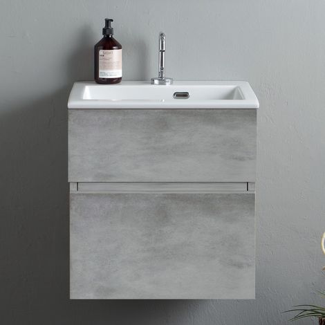 Mobile lavatoio sospeso di design con lavandino senza strizzatoio cemento