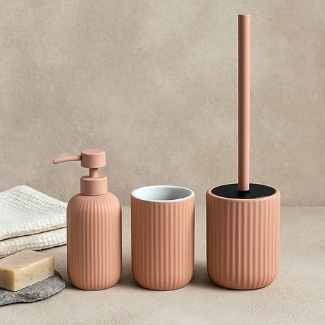 Exagonshop Set accessori bagno in ceramica rosa Color 3pz
