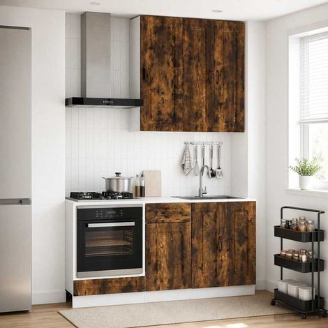 Ensemble de meubles de cuisine 5 pièces en bois d’ingénierie, pieds réglables, chêne fumé - PANGIVO (1/5)