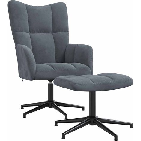 vidaXL Sedia Relax con Poggiapiedi Grigio Scuro in Velluto (1/5)