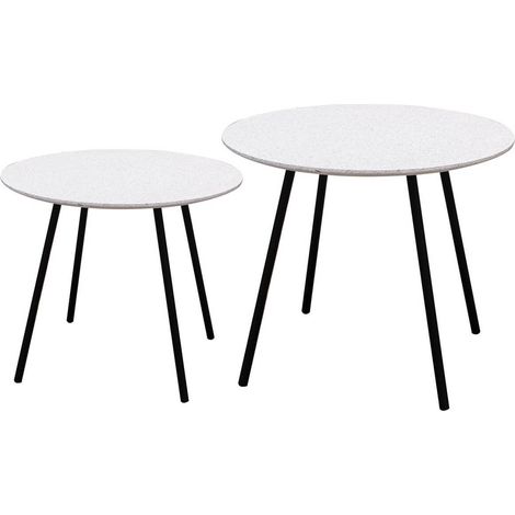 GRACY - Lot de 2 Tables Gigognes Plateaux Effet Granit Blanc (1/5)