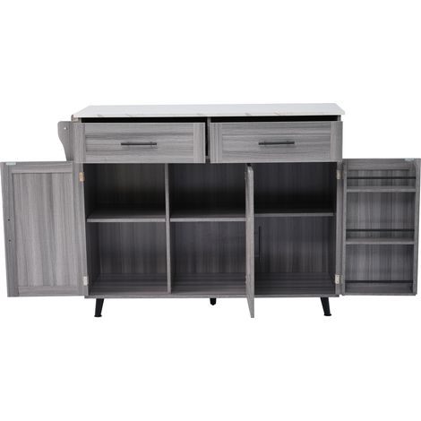 Îlot central de cuisine extensible Gris,Desserte Cuisine avec 2 tiroirs,plan de travail,sur roulettes,129x46(71)x91.5cm (1/5)