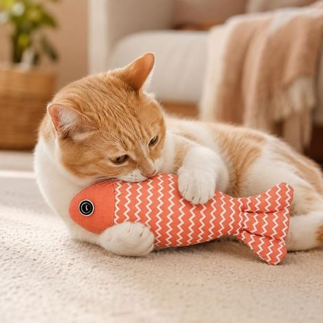 Weiches Leinen-Katzenspielzeug mit Katzenminzenduft, realistische Fischform, für drinnen zum Spielen und interaktiven Jagen, rosa (1/5)