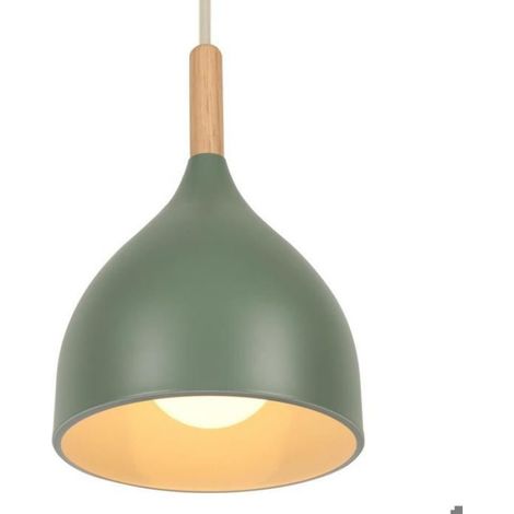 SMOTOP Pendelleuchte – Dunkelgrün – Metall und Holz – E27 17×18 cm (1/5)