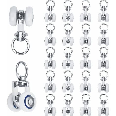 Lot de 20 roulettes pour rails de rideaux, roulettes métalliques, roulettes silencieuses, roulettes coulissantes, accessoires pour rideaux de salle de bain et de chambre. (1/4)