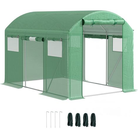 Outsunny Polytunnel Greenhouse with 3 Roll-up Doors, 3 x 2 x 2m, Green (1/5)