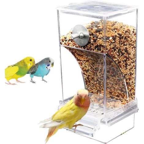 1 Mangeoire Automatique Transparente, Bac Récupération Graines, Tiroir Déchets, Pour Cage Oiseaux (1/5)