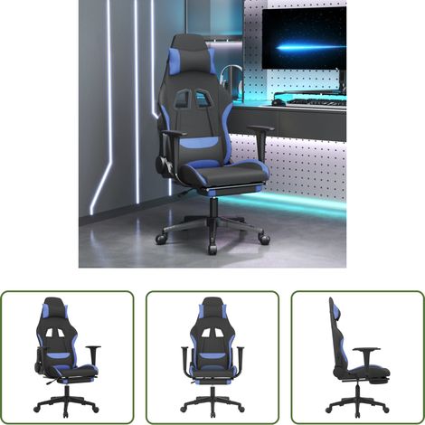 vidaXL Gamingstuhl Stoff - Gaming-Stuhl mit Fußstütze Schwarz und Blau Stoff (1/5)