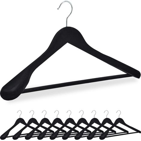 Lot de 10 cintres velours antidérapants pour costumes 23,5 x 45 x 7 cm en bois noir (1/5)