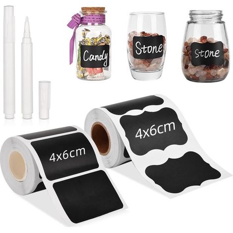Étiquettes de cuisine autocollantes 240 pièces 6 x 4 cm – Étiquettes pour pots bocaux et épices – Avec 2 stylos blancs – Étiquettes pour congélateur et rangement – Noir (1/5)