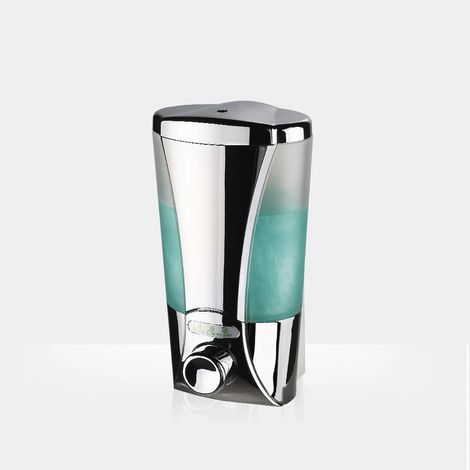 Distributeur de savon liquide mural chromé de 200 ml avec verrouillage de sécurité, finition blanche chromée, pour cuisine et salle de bain. (1/5)