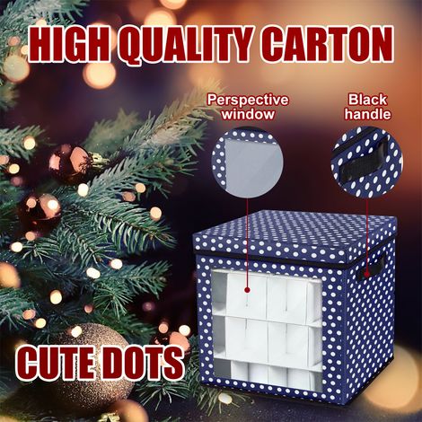 Boîte de rangement pour boules de Noël à 64 compartiments, boîte cadeau de Noël multifonctionnelle et amovible, en tissu Oxford imperméable, bleue. (1/5)