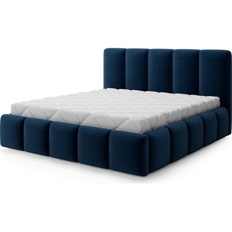 Lit coffre adulte VIKA â Lit capitonnĂ© en velours italien avec sommier relevable-Bleu foncĂ©-160x200 (1/5)