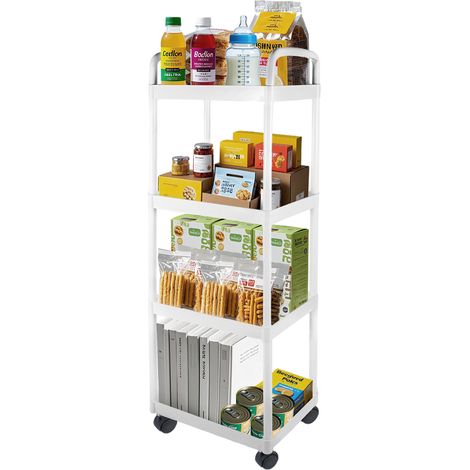 3-Tier Storage Rack Storage Trolley Cart On Wheels Bathroom Storage With Handle Kitchen Storage Utility Cart Space Rack Space-Saving Mobile Shelving Organizer (White) (1/5)